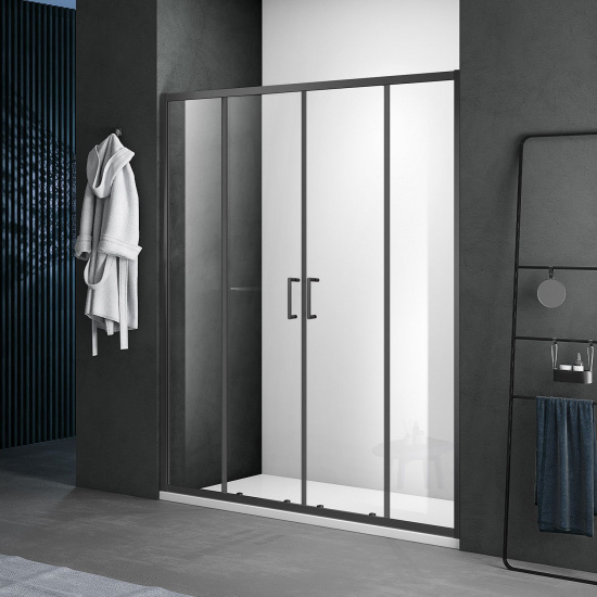 Душевая дверь в нишу SANTREK AQUA Lea-DF-1500-C-Matt Black 150x185 стекло прозрачное, профиль чёрный
