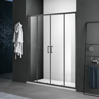 Душевая дверь в нишу SANTREK AQUA Lea-DF-1600-C-Matt Black 160x185 стекло прозрачное, профиль чёрный