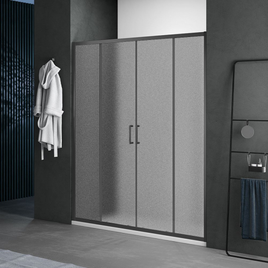 Душевая дверь в нишу SANTREK AQUA Lea-DF-1600-G-Matt Black 160x185 стекло грейп, профиль чёрный