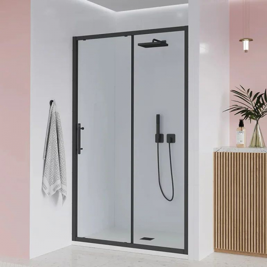 Душевая дверь в нишу VECONI Evo 100 B 130x195 стекло прозрачное, профиль чёрный