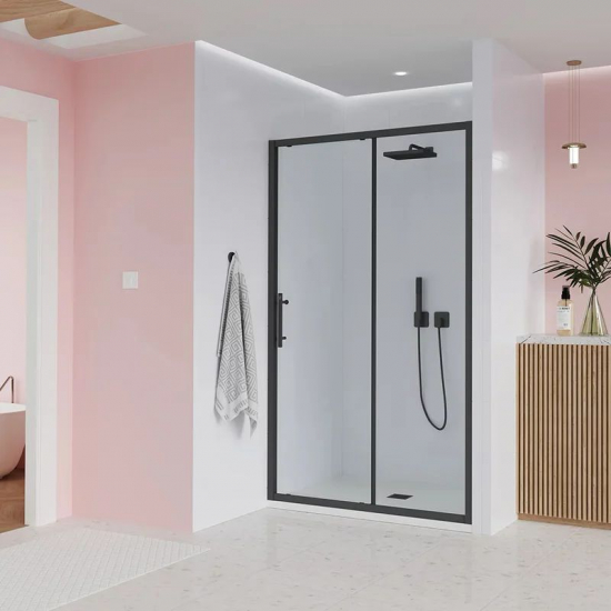 Душевая дверь в нишу VECONI Evo 100 B 130x195 стекло прозрачное, профиль чёрный