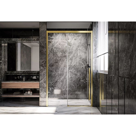 Душевая дверь в нишу VECONI Premium Trento PTD-30G 150x200 стекло прозрачное, профиль золотой