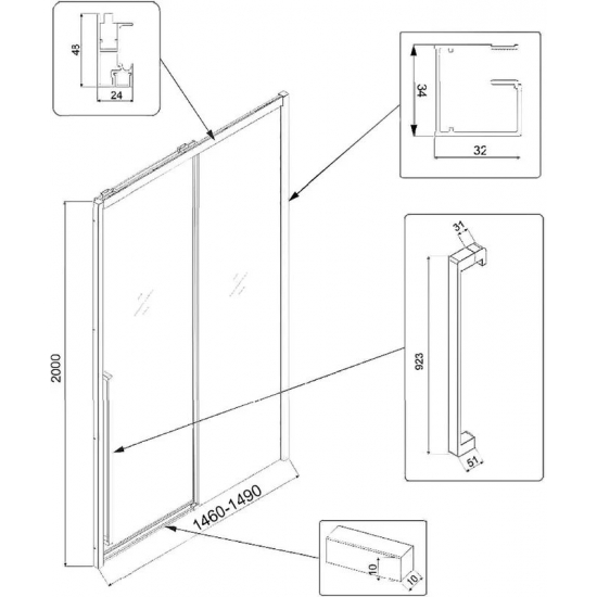Душевая дверь в нишу VECONI Premium Trento PTD-30GR 150x200 стекло прозрачное, профиль графит