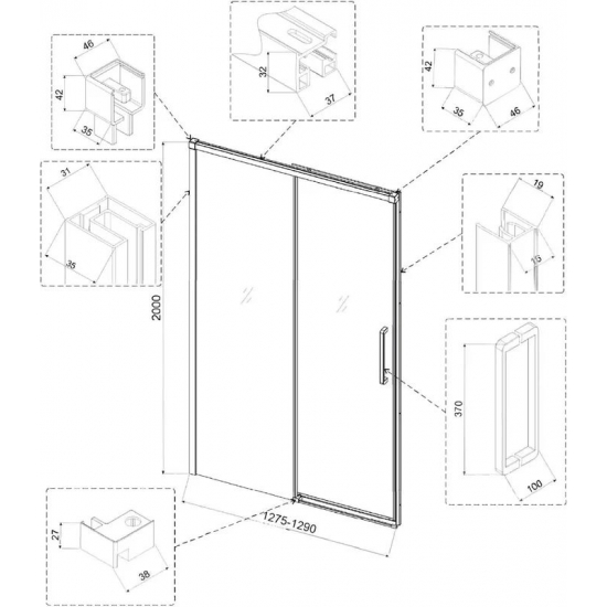 Душевая дверь в нишу VECONI Premium Trento PTD-40B 130x200 стекло прозрачное, профиль чёрный