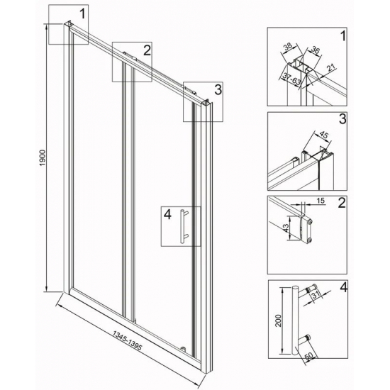 Душевая дверь в нишу VECONI Vianno VN-72 140x190 стекло прозрачное, профиль хром