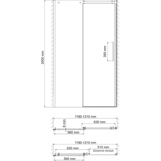Душевая дверь в нишу WASSERKRAFT Alme 15R05 120x200