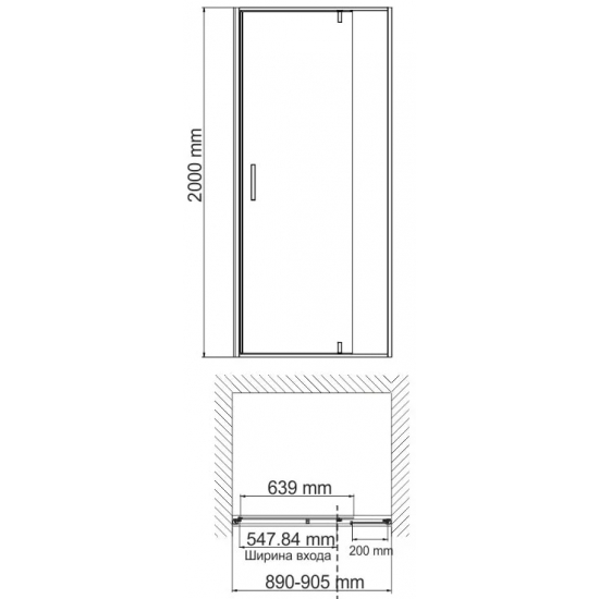 Душевая дверь в нишу WASSERKRAFT Neime 19P04 90x200