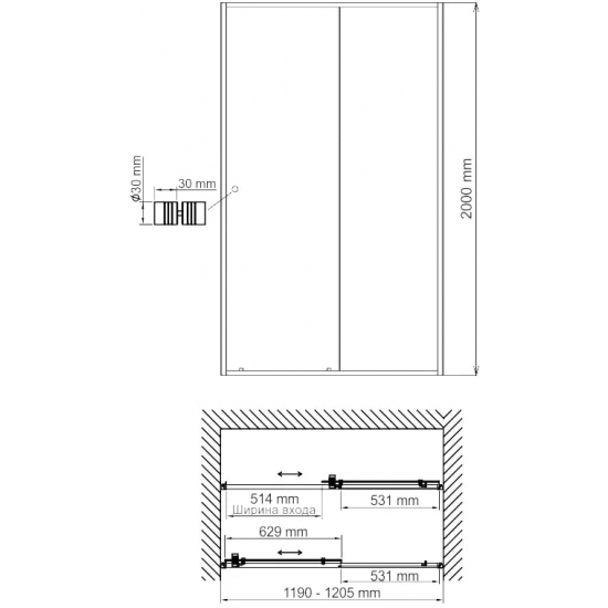 Душевая дверь в нишу WASSERKRAFT Rhin 44S05 120x200