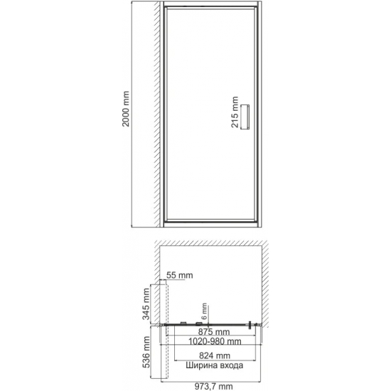 Душевая дверь в нишу WASSERKRAFT Salm 27I12 100x200