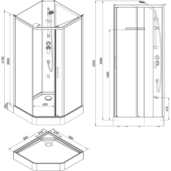 Душевая кабина AQUANET Passion P 2.0 90x90, профиль хром, стекло прозрачное