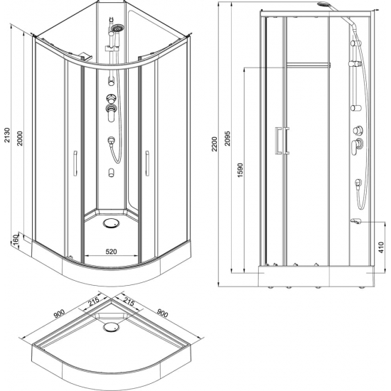 Душевая кабина AQUANET Passion R 2.0 90x90, профиль хром, стекло прозрачное
