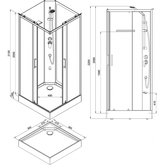 Душевая кабина AQUANET Passion S 2.0 90x90, профиль хром, стекло прозрачное