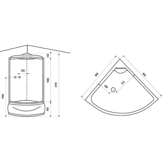 Душевая кабина АRCUS AS-108 80x80x215 с высоким поддоном, с сиденьем