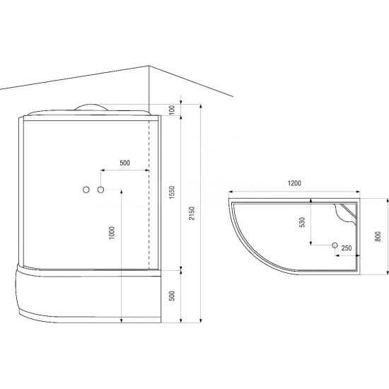 Душевая кабина АRCUS AS-109L 120x80x215 с высоким поддоном, с сиденьем