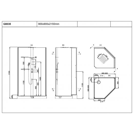 Душевая кабина BLACK & WHITE G8035 90x90x214