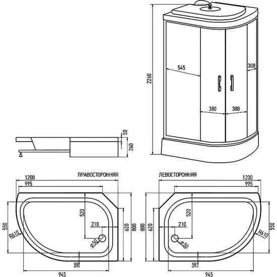 Душевая кабина ERLIT Comfort ER351226L-C3-RUS L 120x80x226
