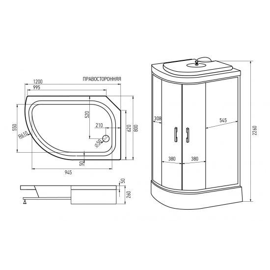 Душевая кабина ERLIT Comfort ER351226R-C3-RUS 120x80x226