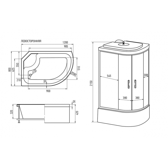 Душевая кабина ERLIT Comfort ER3512TPL-C4-RUS 120x80x215 с высоким поддоном, с сиденьем