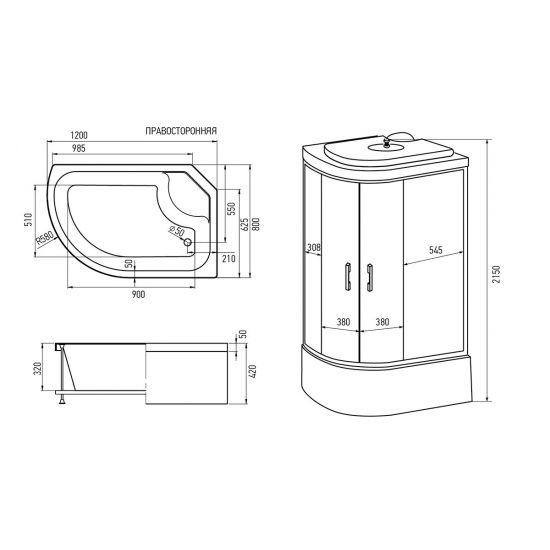 Душевая кабина ERLIT Comfort ER3512TPR-C3-RUS 120x80x215 с высоким поддоном, с сиденьем