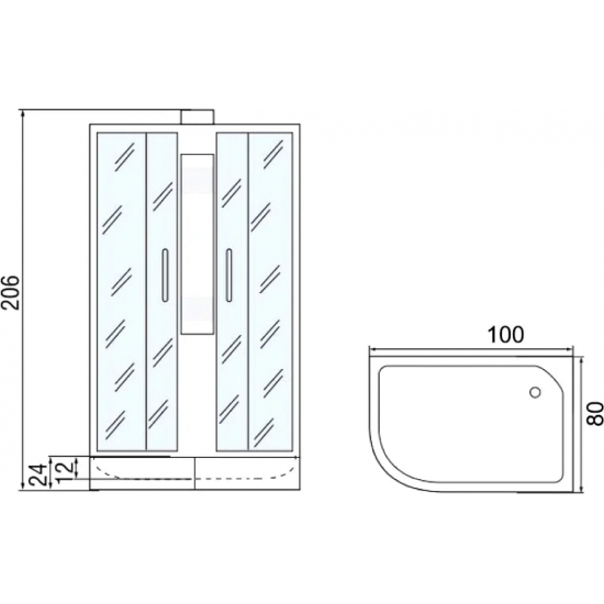 Душевая кабина МОНОМАХ  100/80/24 МЗ R без крыши