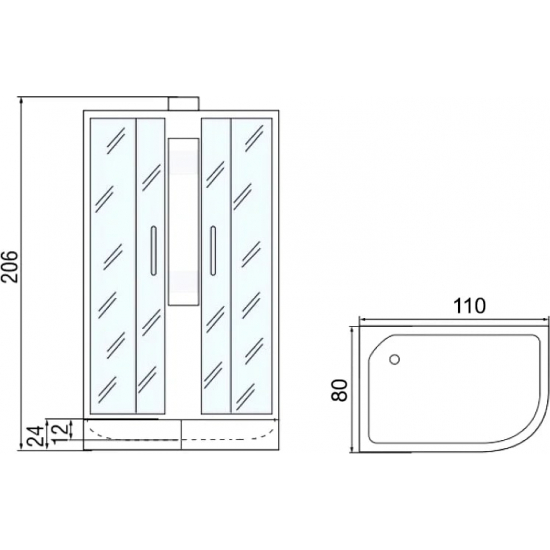 Душевая кабина МОНОМАХ  110/80/24 МЗ L без крыши