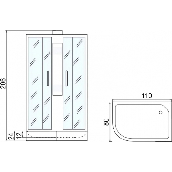 Душевая кабина МОНОМАХ  110/80/24 МЗ R без крыши