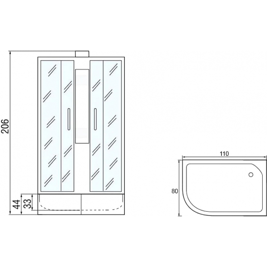 Душевая кабина МОНОМАХ  110/80/44 МЗ R без крыши