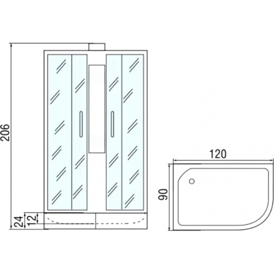 Душевая кабина МОНОМАХ  120/90/24 МЗ L без крыши