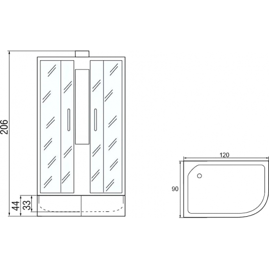 Душевая кабина МОНОМАХ  120/90/44 МЗ L без крыши