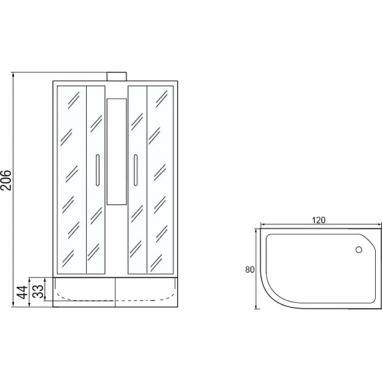 Душевая кабина МОНОМАХ  120/90/44 МЗ R без крыши