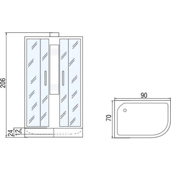 Душевая кабина МОНОМАХ  90/70/24 МЗ L без крыши
