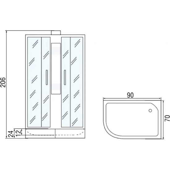 Душевая кабина МОНОМАХ  90/70/24 МЗ R без крыши