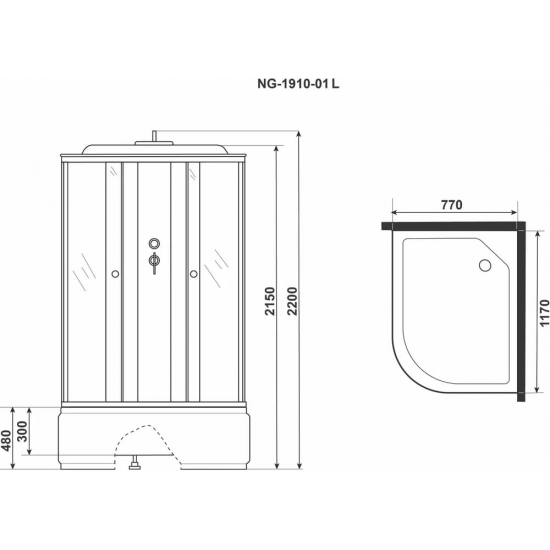 Душевая кабина NIAGARA NG-1910-01L 120x80x220 с высоким поддоном, с сиденьем