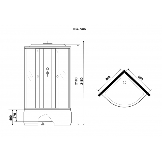 Душевая кабина NIAGARA NG-7307-14 80x80x215 с высоким поддоном, с сиденьем