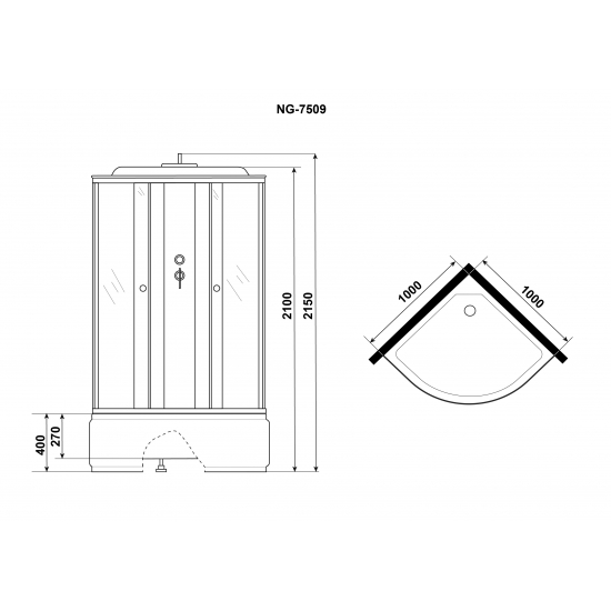 Душевая кабина NIAGARA NG-7509-14BLACK 100x100x215 с высоким поддоном, с сиденьем