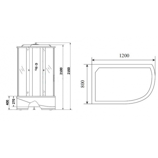 Душевая кабина NIAGARA NG-7510-14L BLACK 120x80x215 с высоким поддоном, с сиденьем