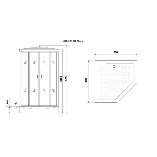 Душевая кабина NIAGARA Premium NG-6901-01GD BLACK 90x90x220 чёрная, с низким поддоном