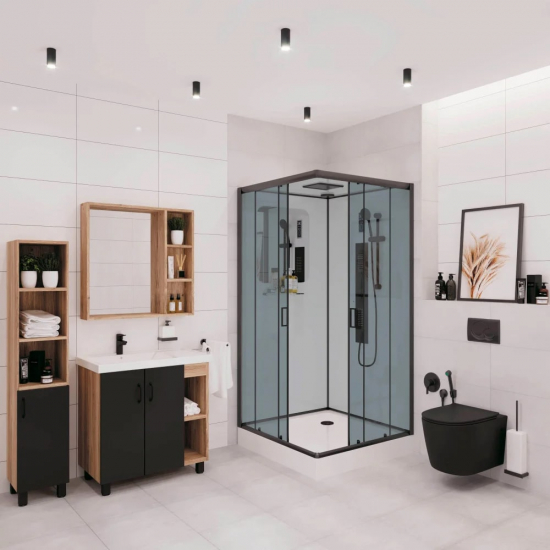 Душевая кабина NIAGARA Premium NG-6902-01GQ BLACK 100x100x210 чёрная, с низким поддоном