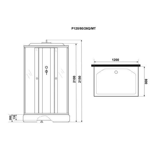 Душевая кабина NIAGARA Promo P120/80/26Q/MT 120х80х1950 со средним поддоном