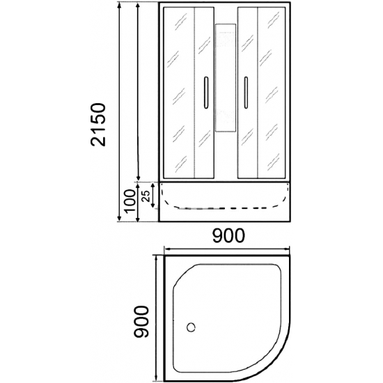 Душевая кабина PARLY Аcrilic AE911 90x90x215 с низким поддоном, монтаж без силикона