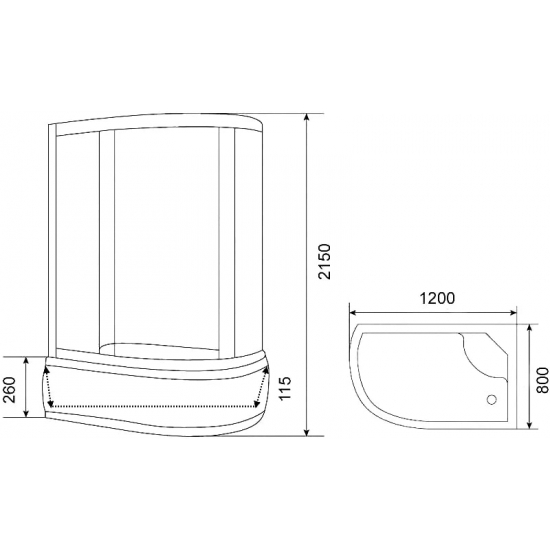 Душевая кабина PARLY Bianco BMM120R 120x80x215 со средним поддоном, монтаж без силикона, R
