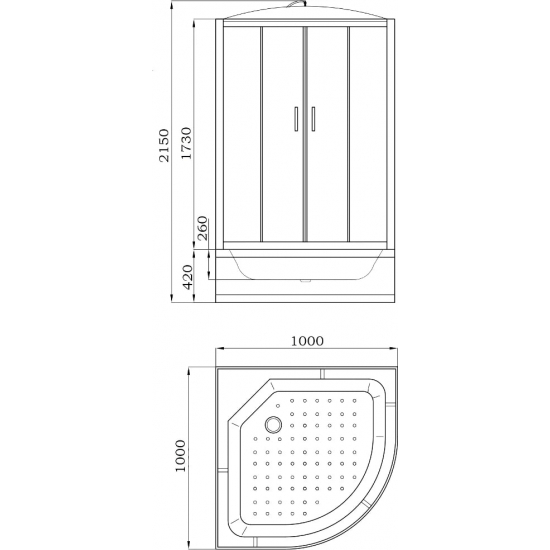 Душевая кабина PARLY Bianco Эконом EB1021 100x100x215 стекло матовое. профиль белый, высокий поддон
