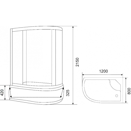 Душевая кабина PARLY Bianco Эконом EB1221R 120x80x215 с высоким поддоном, монтаж без силикона, R