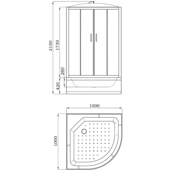 Душевая кабина PARLY Classic Эконом EC1021 100x100x215 с высоким поддоном, монтаж без силикона