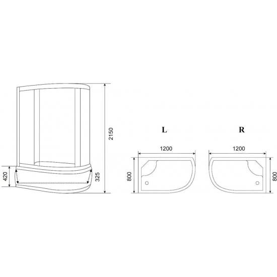 Душевая кабина PARLY Classic Эконом EC1221L 120x80x215 с высоким поддоном, монтаж без силикона, L