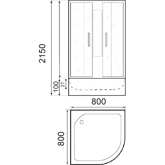 Душевая кабина PARLY Frost F811 80x80x215 с низким поддоном, профиль хром, стекло рифлёное