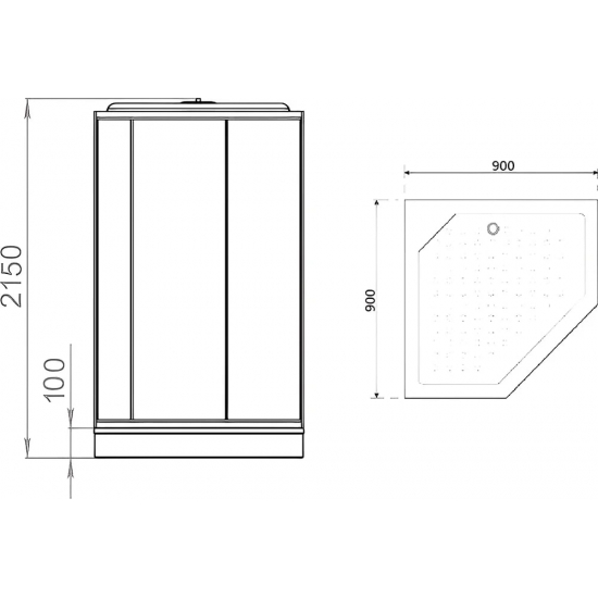 Душевая кабина PARLY Penta P911F 90x90x215 стекло матовое, профиль белый, с низким поддоном