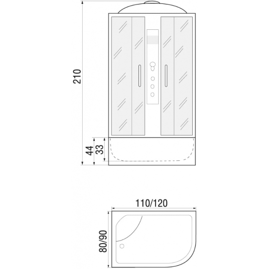 Душевая кабина RIVER Dunay 120/90/44 L ТН с высоким поддоном, с сиденьем