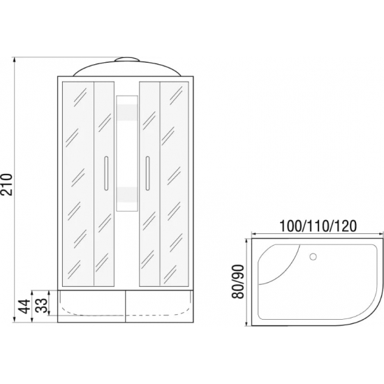 Душевая кабина RIVER Nara 110/80/44  MT L с высоким поддоном, с сиденьем