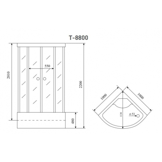 Душевая кабина TIMO Comfort T-8800 F  100x100x220 Fabric Glass с высоким поддоном, с сиденьем